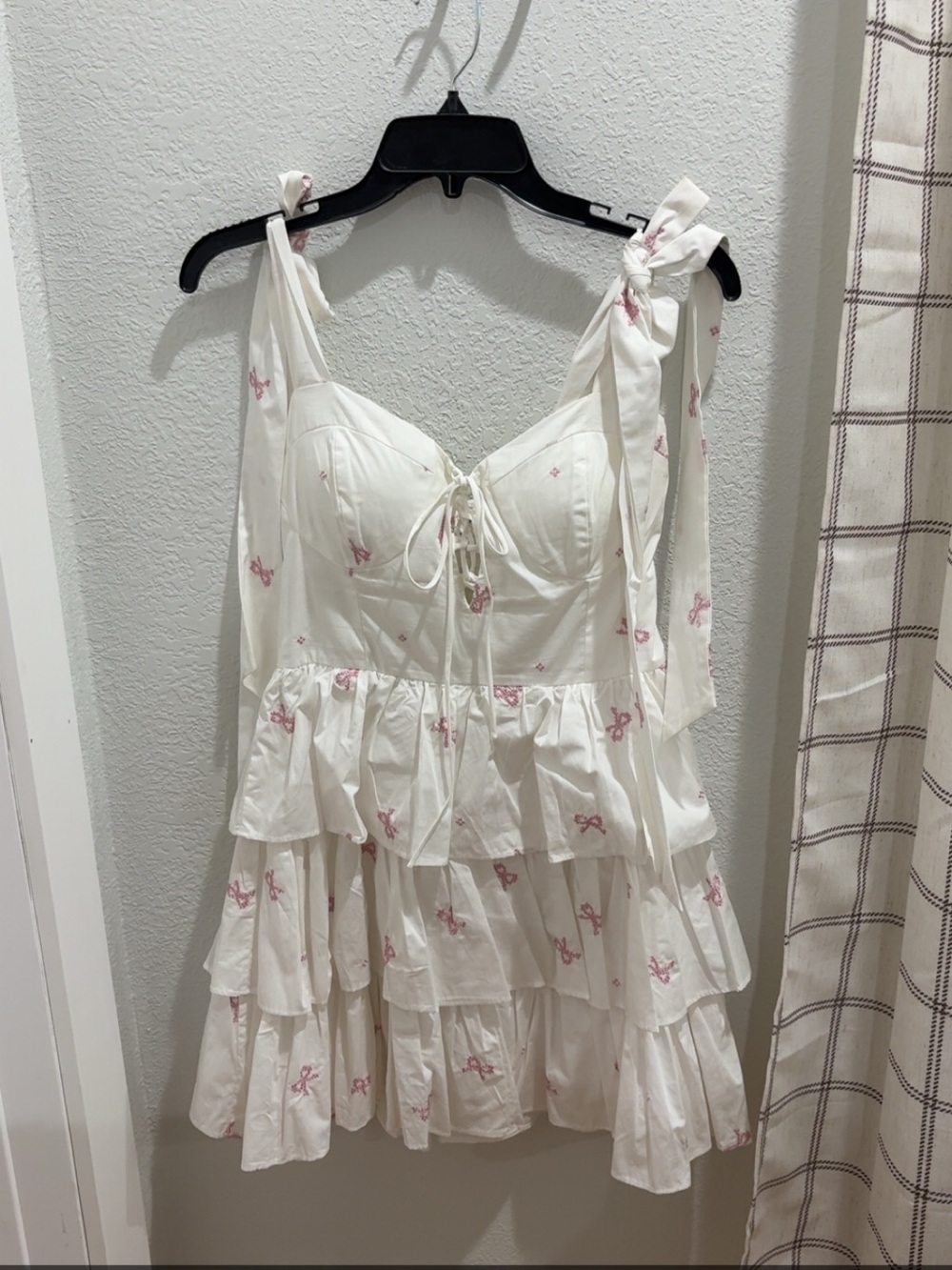White Tiered Sundress with Pink Bow Print